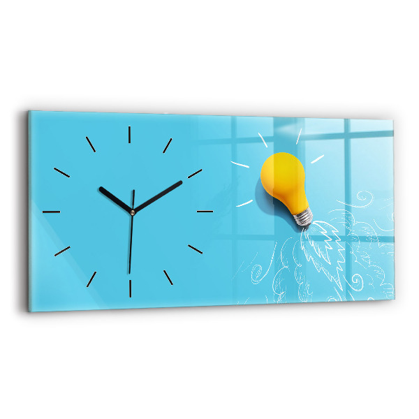 Glass wall clock rectangular Light bulb drawing