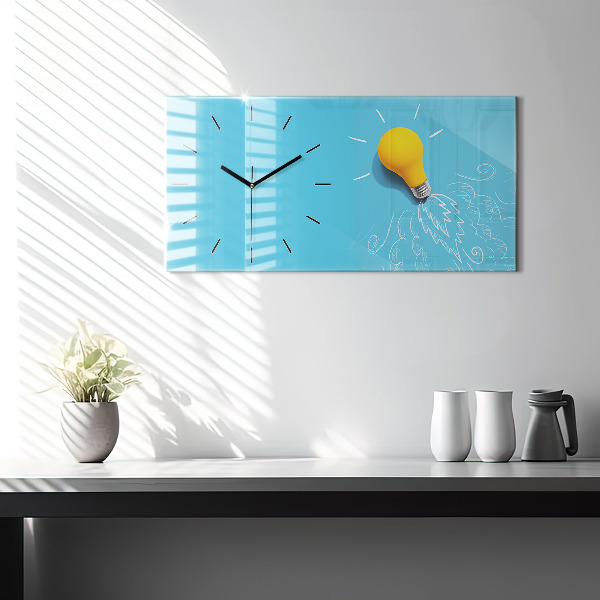 Glass wall clock rectangular Light bulb drawing