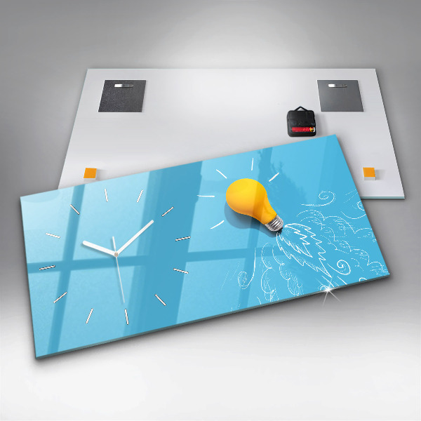 Glass wall clock rectangular Light bulb drawing