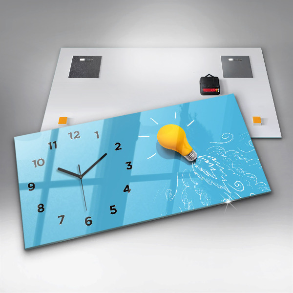 Glass wall clock rectangular Light bulb drawing