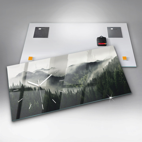 Glass wall clock rectangular Forest Landscape