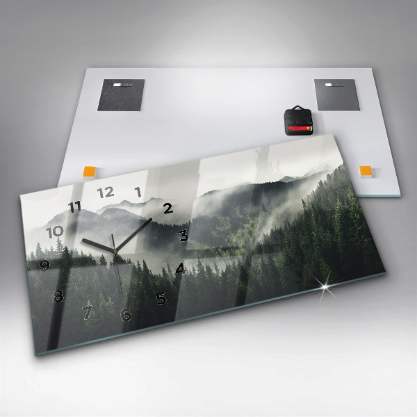 Glass wall clock rectangular Forest Landscape