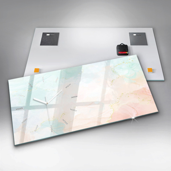 Glass wall clock rectangular Watercolor marble