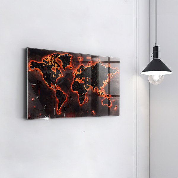 Glass wall clock rectangular World map