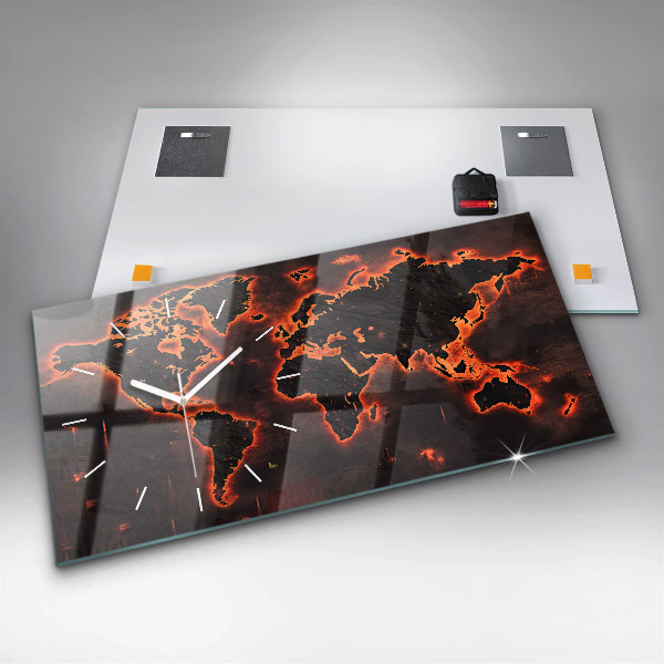 Glass wall clock rectangular World map