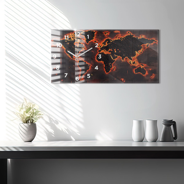 Glass wall clock rectangular World map