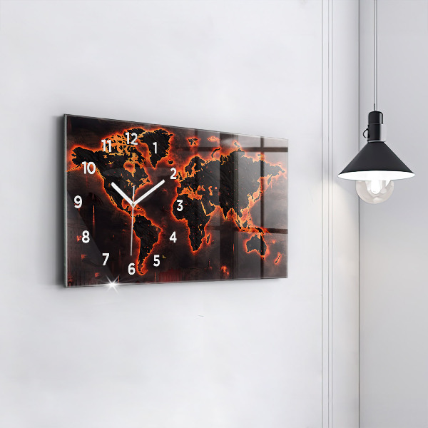 Glass wall clock rectangular World map
