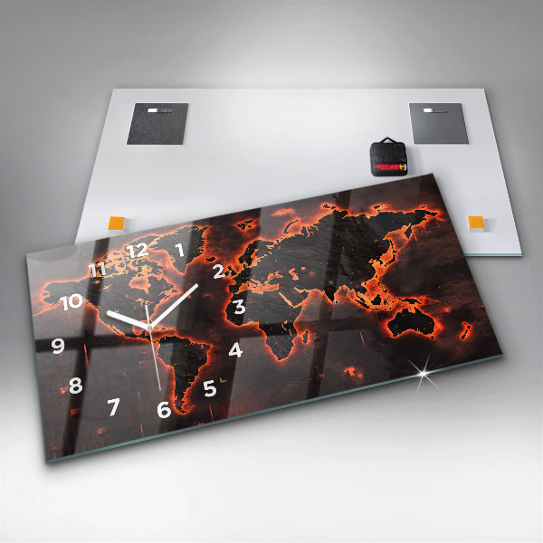 Glass wall clock rectangular World map