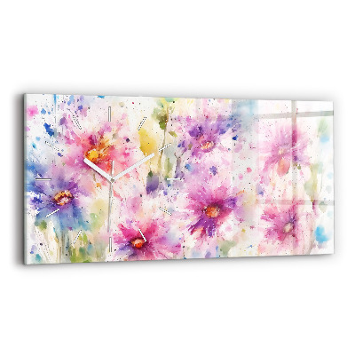 Glass wall clock rectangular Painted flowers