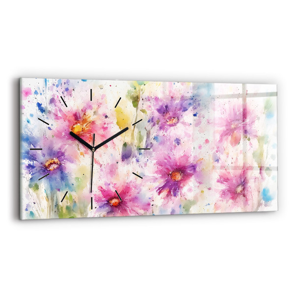 Glass wall clock rectangular Painted flowers