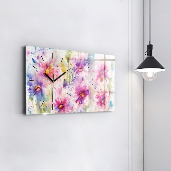 Glass wall clock rectangular Painted flowers