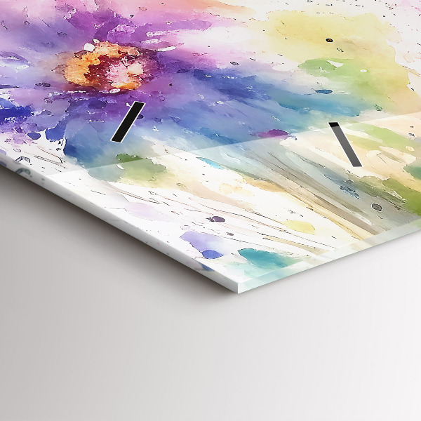 Glass wall clock rectangular Painted flowers