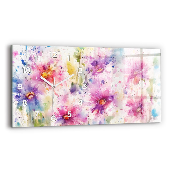 Glass wall clock rectangular Painted flowers