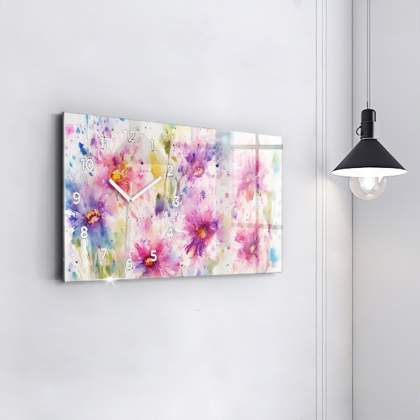 Glass wall clock rectangular Painted flowers