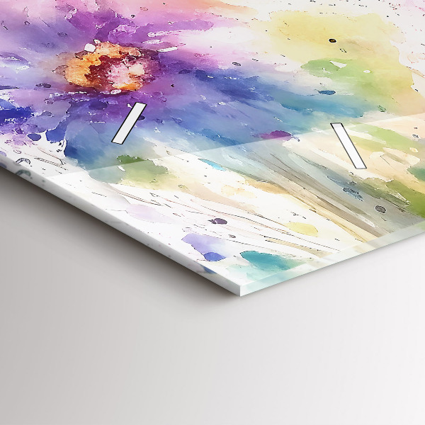 Glass wall clock rectangular Painted flowers