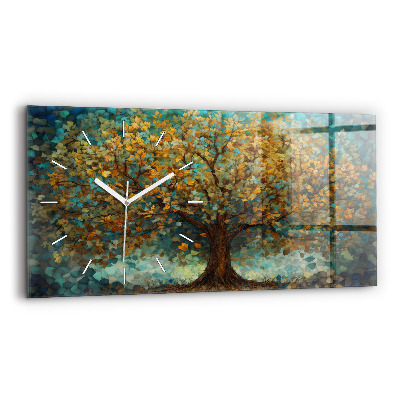 Glass wall clock rectangular Mosaic tree