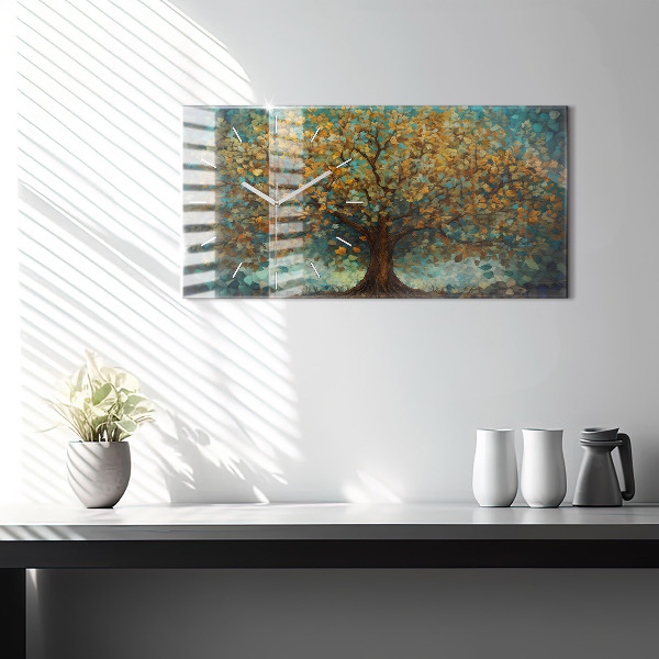 Glass wall clock rectangular Mosaic tree