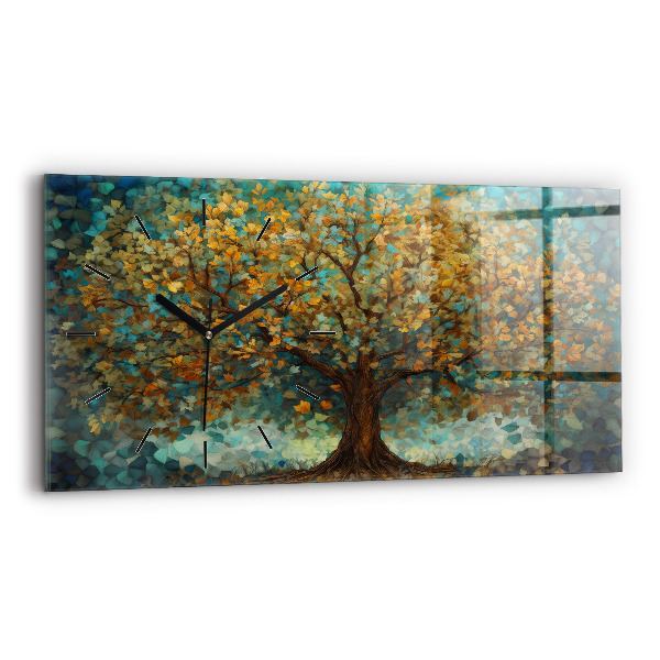 Glass wall clock rectangular Mosaic tree