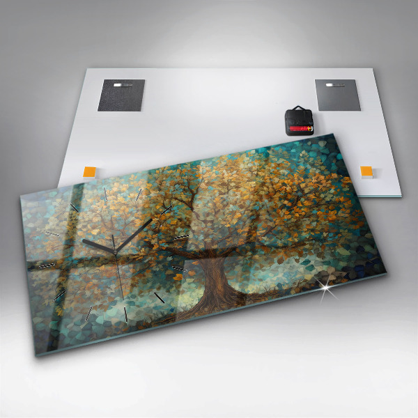 Glass wall clock rectangular Mosaic tree