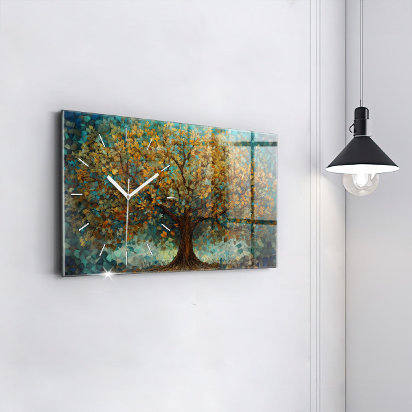 Glass wall clock rectangular Mosaic tree