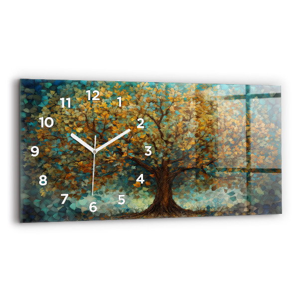 Glass wall clock rectangular Mosaic tree