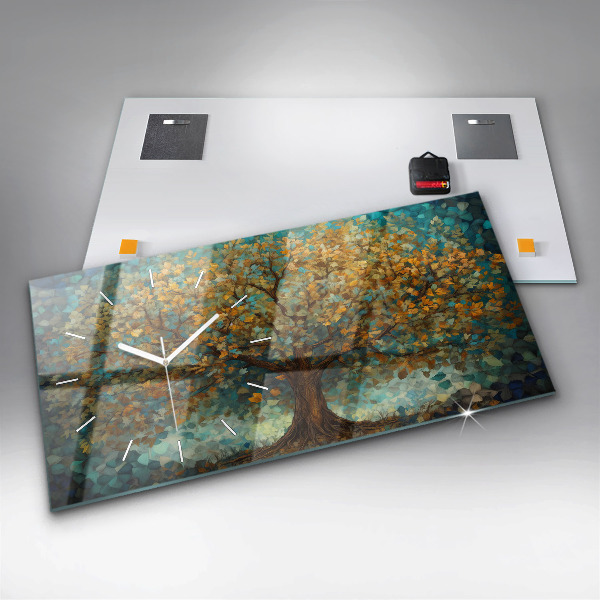Glass wall clock rectangular Mosaic tree