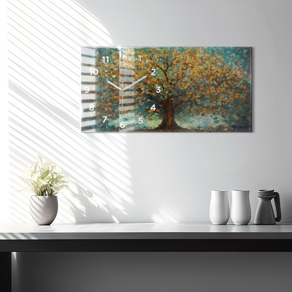 Glass wall clock rectangular Mosaic tree