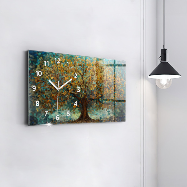 Glass wall clock rectangular Mosaic tree