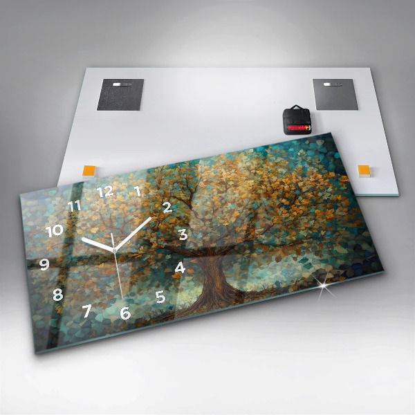 Glass wall clock rectangular Mosaic tree