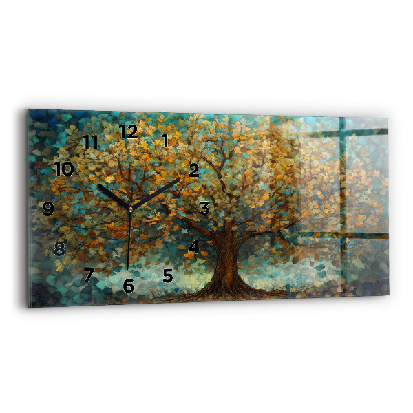 Glass wall clock rectangular Mosaic tree