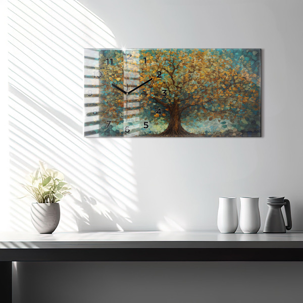 Glass wall clock rectangular Mosaic tree