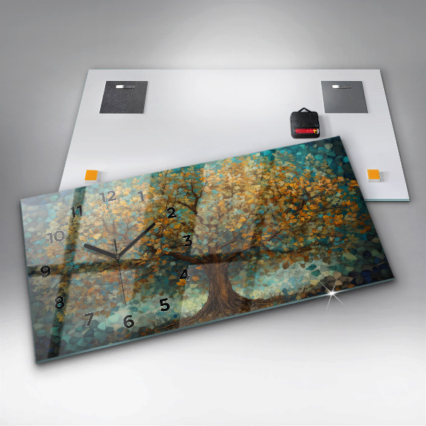 Glass wall clock rectangular Mosaic tree
