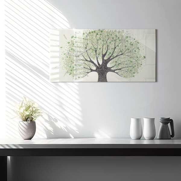Glass wall clock rectangular Big tree nature