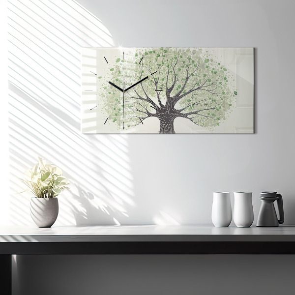 Glass wall clock rectangular Big tree nature