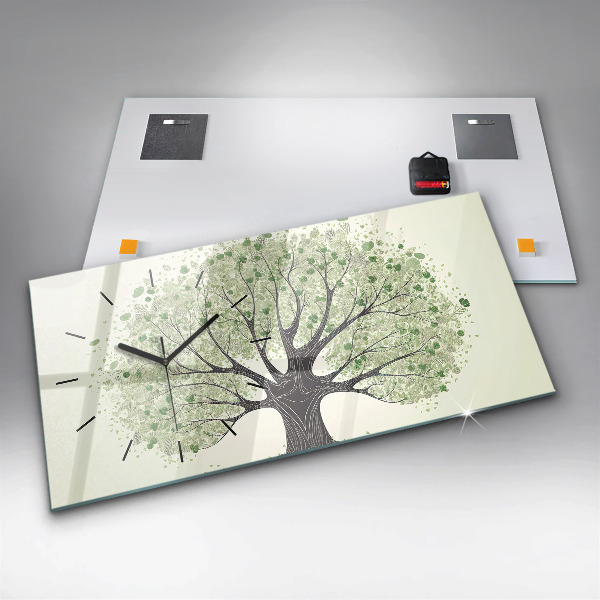 Glass wall clock rectangular Big tree nature