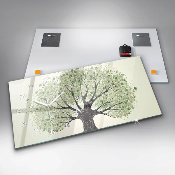 Glass wall clock rectangular Big tree nature
