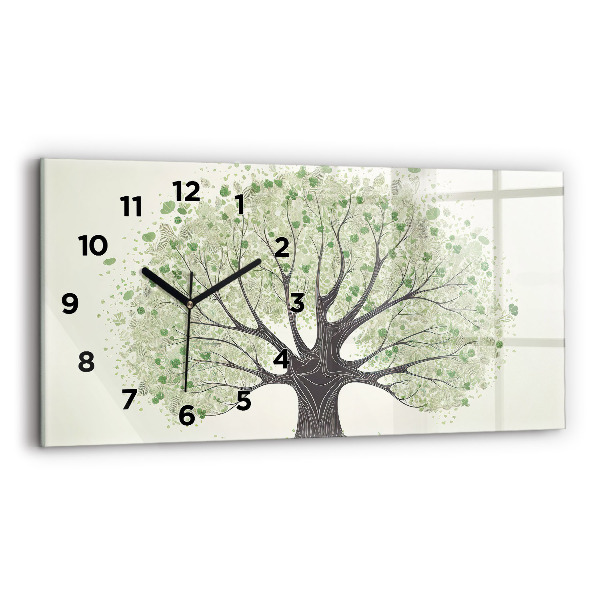 Glass wall clock rectangular Big tree nature