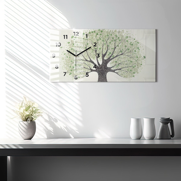 Glass wall clock rectangular Big tree nature