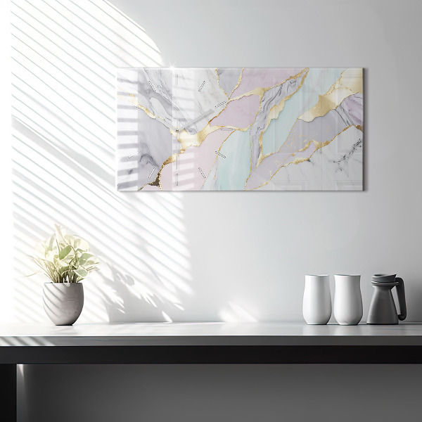 Glass wall clock rectangular Marble pattern