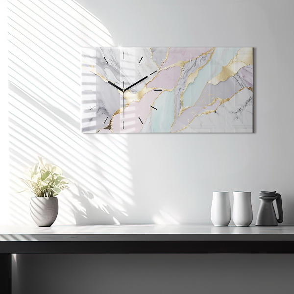 Glass wall clock rectangular Marble pattern