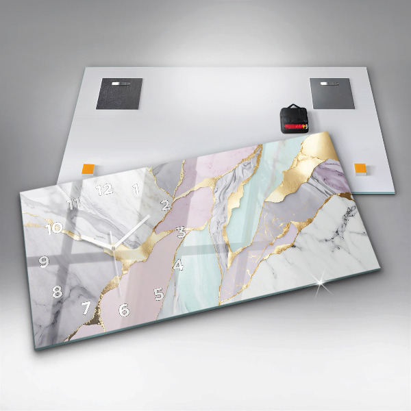 Glass wall clock rectangular Marble pattern