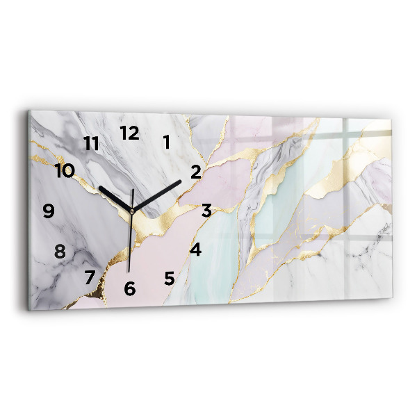 Glass wall clock rectangular Marble pattern