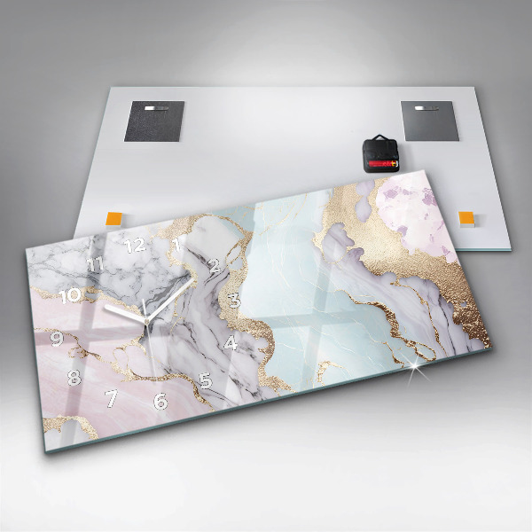 Glass wall clock rectangular Marble