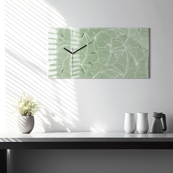 Glass wall clock rectangular Leaves nature pattern