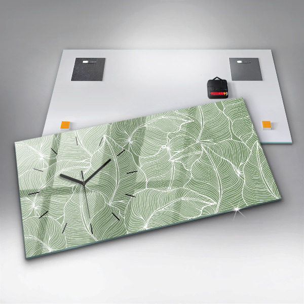 Glass wall clock rectangular Leaves nature pattern