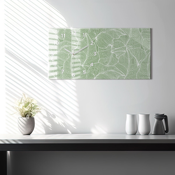 Glass wall clock rectangular Leaves nature pattern