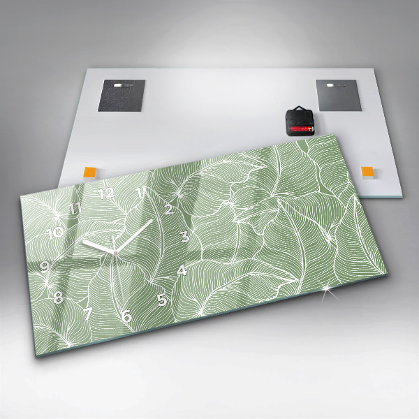 Glass wall clock rectangular Leaves nature pattern