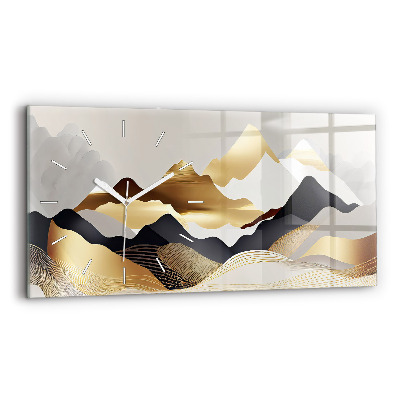 Glass wall clock rectangular Abstract golden mountains