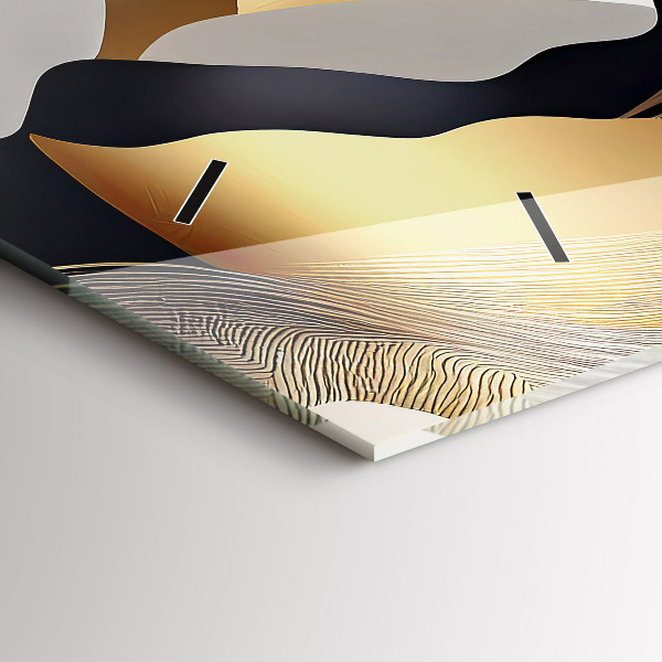 Glass wall clock rectangular Abstract golden mountains