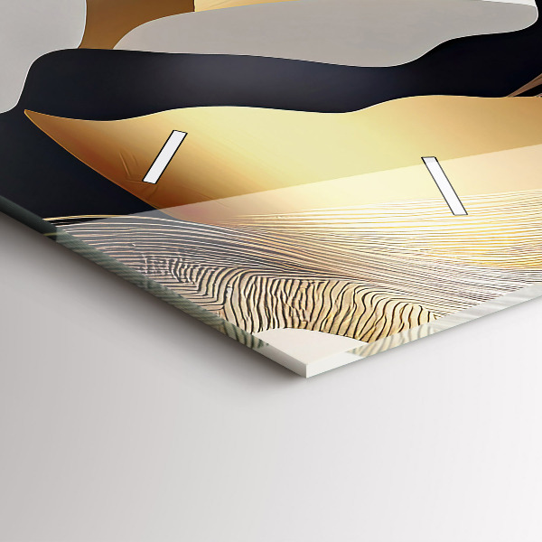 Glass wall clock rectangular Abstract golden mountains